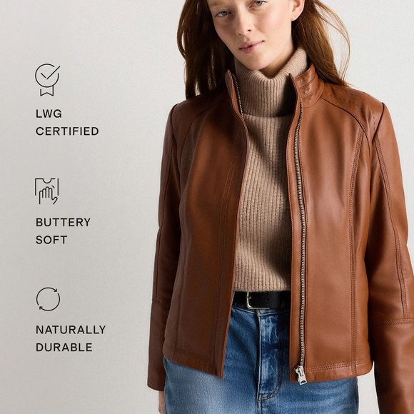 Quince Women's Stand Collar Leather Jacket - Picture 9 of 12